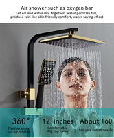 Ensemble de robinetterie de douche contemporain en laiton noir thermostatique simple 4 voies apparent pour salle de bain d'hôtel, avec pommeau de douche multifonction à pression accrue