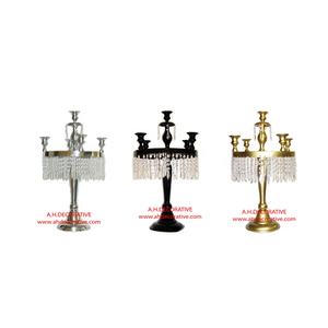 Candelabra 5 <b>Candle</b> With Hanging Crystal Drop Luxury Wedding Centerpiece Decorative Handmade Metal Candelabra For Decoration - Product Image 1