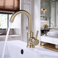 Keran Wastafel Modern Satu Lubang Warna Hitam Bahan Stainless Steel Kontemporer dengan Keramik dan Tuas Tunggal untuk Kamar Mandi