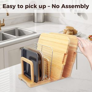 Organizador de escritorio de bambú con múltiples compartimentos y estante de alambre de acero inoxidable para ordenar el escritorio - Product Image 2