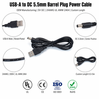 Kabel Daya USB ke DC 5.5x2.1mm Grosir, 24AWG untuk AWM 2464 5V OEM Custom CE RoHS untuk Komputer & Peralatan Rumah Tangga
