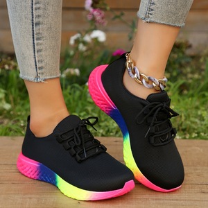 Zapatillas deportivas casuales de punto con plataforma para mujer, talla grande, diseño de correa elástica tipo monje, iluminadas, flexibles y resistentes para QS112A9 - Product Image 2