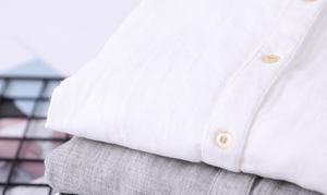 Kadın bahar pamuk ipliği üstleri nefes gömlek uzun kollu standı yaka rahat bluz düğmesi yumuşak Midi uzun rahat gömlek - Product Image 4