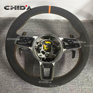 Volante de Ante Negro Personalizado para Porsche 911 992 997 718 Panamera Cayenne Taycan Macan <span class=keywords><strong>Tarkan</strong></span> Boxster Carrera - Product Image 1