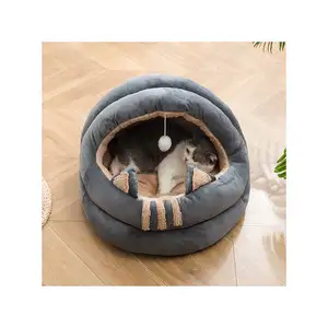 Ronde Kleurrijke Hond Kat Halve Cirkel Bed Met Bal, diepe Slaap Pluche Ronde Huisdier Bed Kat Nest Winter Puppy Cat House Bed