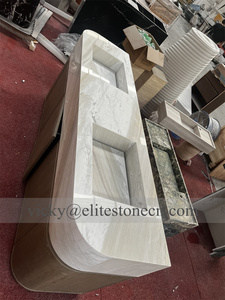 Meuble-lavabo haut de gamme en marbre blanc poli, lavabo double incurvé avec armoire en <span class=keywords><strong>bois</strong></span> massif pour salle de bain et spa - Product Image 3