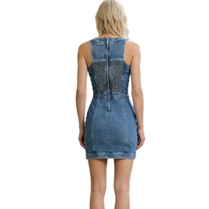 Vestido Casual de Verano para Mujer A11538, Estilo Bodycon, Mini Vestido de Mezclilla, Largo por Encima de la Rodilla, Diseño Sólido, Sin Cuello, Botones Frontales Naturales - Product Image 2
