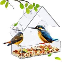 Mangeoire à oiseaux transparente en acrylique avec support à ventouse pour usage extérieur, modèle PC040268 fabriqué au Zhejiang