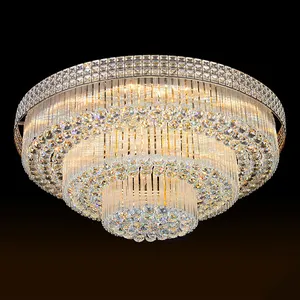 Round Wedding Indoor Decorative Crystal Pendant Lamp Gold Hotel Bedroom Living Room Modern Ceiling Crystal Chandelier Light
