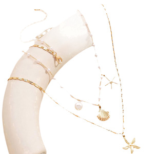 Collar con colgante de estrella de mar y concha estilo bohemio europeo y americano, serie océano, imitación de perla - Product Image 5