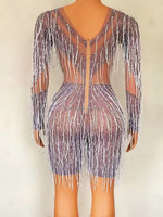 Robe de chanteur modèle de voiture de danse Dj strass tulle pampille extensible jupe courte robe scène performance costume femme