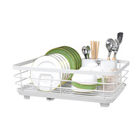 Support de rangement multifonctionnel en métal pour bols et assiettes, design moderne, à un seul niveau, noir, avec égouttoir et rangement pour baguettes