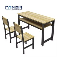 Bureau double en bois pour salle de classe avec deux chaises, hauteur fixe, table d'étude scolaire, mobilier scolaire indien très vendu, bureau 2 places