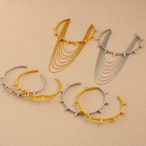 स्टेनलेस स्टील सोने की स्पाइक चेन क्यूफ खंजर कंगन y2k punk ग्रंज न्यूनतम रिवेट त्रिकोण गहने - Product Image 4