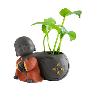 Vase à fleurs en argile violette Ruijie Little Monk, pot de culture hydroponique, ornement pour animaux de compagnie, pour table à thé, décoration de bureau - Product Image 5