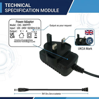 Adaptador de Corriente CA/CC con Certificación UKCA, 5V 0.5A 2.5W, Conexión a Enchufe de Pared del Reino Unido, 5 Voltios 0.5 Amperios 500mA, Material de PC, Fuente de Alimentación LED
