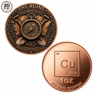 Moneta in Rame Puro 999 da 1Oz Personalizzata all'Ingrosso, Design Bussola e Pala: I Monumenti Scoprono l'Oro d'Epoca, Rilasciano il Passato dal Sottoterra, Oggetto da Collezione - Product Image 1