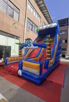 Toboggan aquatique gonflable commercial en PVC grand format avec piscine, motif palmier, pour usage commercial