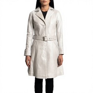 Manteau Trench Élégant en Soie Blanche avec Ceinture, Col Montant, Manches Classiques, Longueur Longue, Fermeture Éclair, Coupe-Vent, Respirant, Épais pour l'Hiver - Product Image 6