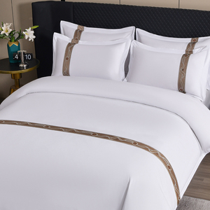 Drap de lit blanc de luxe <span class=keywords><strong>King</strong></span> 100% coton ensemble de literie pour hôtel - Product Image 3