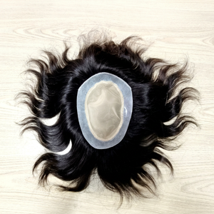 Prótesis Capilar de Cabello Humano Remy Indio con Ondas Naturales y Ondas Profundas, con Base de Encaje y PU, con Parte Central, para Hombres - Product Image 1