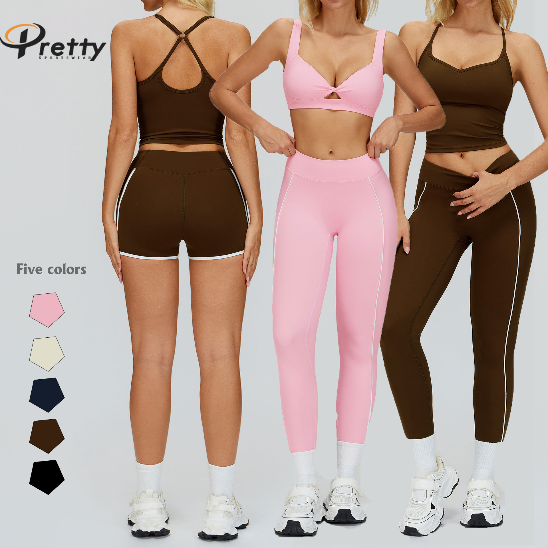 Customizable Logo Women's Clothing Contrast Color Yoga Two-Piece Set Cutout Backless Sexy Sports Outfit Outdoor Running Fitness