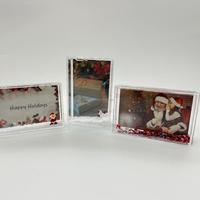 Cadre liquide en acrylique mini en gros, thème Noël avec rennes flottants, paillettes, emballage personnalisé, style Père Noël et bonhomme de neige