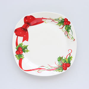 Vaisselle en céramique de style Noël, motif nœud, assiette carrée, plat pour restaurant et hôtel, durable - Product Image 4