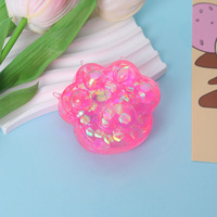 Clear Five Pads Cat Paw Squish Decor Shiny Sequins Inner Design Mini Handheld Relaxation Ornament Grosir
