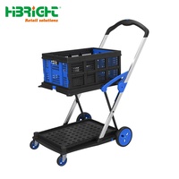Carrito de Compras Plegable de Plástico de Cuatro Ruedas para Supermercado, Estilo Industrial, para Exteriores, de Dos Niveles, con Capacidad de Carga de 150 kg