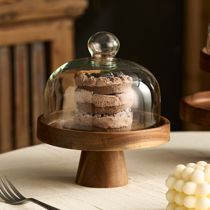 Set Alas Kue Bundar Kayu Akasia 2 Buah dengan Tepi Pelindung, Alas Tinggi, Aman untuk Mesin Cuci Piring, Dapat Digunakan Kembali, Nampan Sajian Dessert, Untuk Penggunaan di Rumah - Product Image 1
