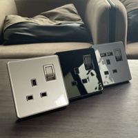 Grandes interrupteurs et prises électriques de luxe, interrupteur pour la vitesse du ventilateur, design noir, prise murale britannique 13A, interrupteur d'éclairage mural 2 gang USB-C