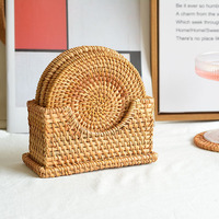Ensemble de dessous-de-verre en rotin tressé à la main, tapis à tasses en osier, résistant à la chaleur, antidérapant, écologique, durable, personnalisable, style vintage asiatique zen bohème