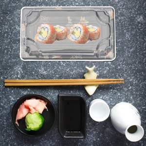 Bandejas Desechables para Sushi de PET con Diseño de Hoja de Arce Rectangular en 7 Tamaños con Tapas Transparentes para Catering - Product Image 4