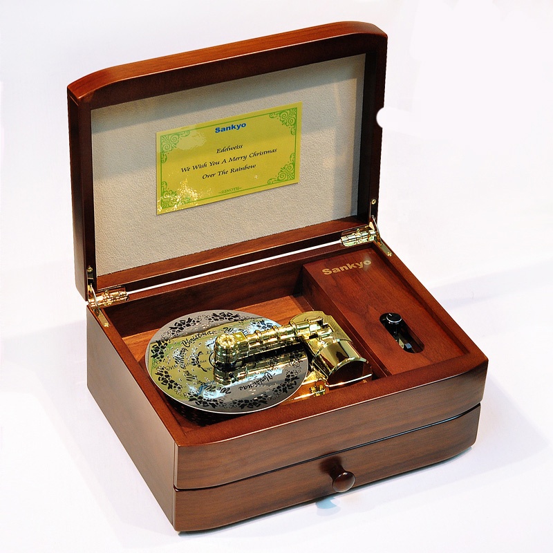 Vintage Walnut Retro Turntable Music Box & Decorative Accent