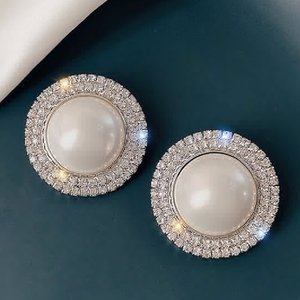 Orecchini a Cerchio Simil-Perla per Donne, Gioielli Scintillanti Rotondi per Uso Quotidiano - Product Image 5