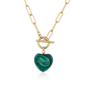 Colgante de Cadena con Eslabones en Forma de Corazón, Chapado en Oro y Plata, de Acero Inoxidable, Personalizado OEM/OEM, Unisex, de Ágata Natural, en Stock, de Moda - Product Image 1