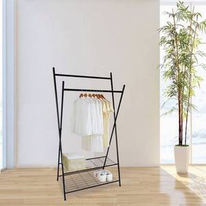 Appendiabiti classico nero più venduto due binari Percheros de Metal Para Ropa appendiabiti con porta oggetti e scaffali - Product Image 1