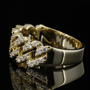 Anello Geometrico F977 con Diamanti, Montatura Pavé, Pietra Naturale Rotonda, Anelli Unisex per Matrimonio e Moda - Product Image 3