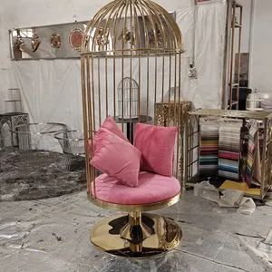 Cadeiras de gaiola de aço inoxidável para salão de beleza, cadeiras de gaiola douradas para decoração de loja de beleza