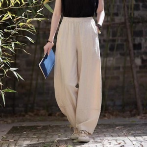 Cotton Linen Casual Pants Women's Wide Leg Loose Fit Beige Summer Pants Long Comfortable Lightweight Trousers - Product Image 1