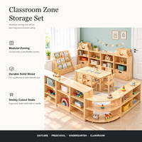 Ensemble de mobilier pour garderie et école maternelle avec table, chaises souriantes et rangement d'angle pour salle de classe intérieure