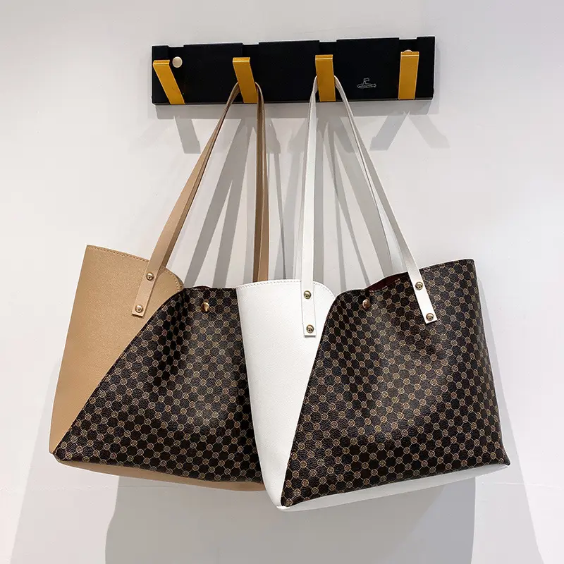थोक सरल फैशन कंट्रास्टिंग रंग महिलाओं के लिए शोल्डर बैग बड़ी क्षमता वाला पु चमड़े का हैंडबैग टोट बैग महिलाओं के लिए