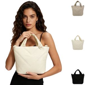 Lightweight Padded Puffer <b>Tote</b>/Crossbody Bag with Elastic Side Pocket and Zipper - Product Image 1