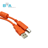 كابل USB 2.0 ذكر من النوع A إلى B باللون البرتقالي مع نواة فيريت، سلك محمي UL2725 28AWG بطول 1.5 متر، حبل عالي الوضوح لـ CNC و PLC