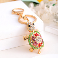 Pendentif porte-clés en métal strass tortue colorée