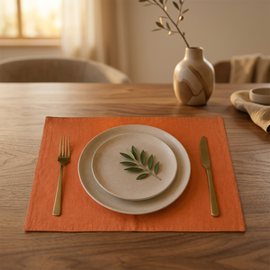 Set de table en lin de qualité supérieure |   Set de table en terre cuite orange solide |   Sous-plat élégant en tissu tissé pour la maison, l'hôtel et le restaurant - Product Image 4