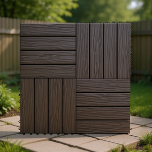 Baldosas de terraza WPC de 11.8x11.8 pulgadas en color marrón oscuro, entrelazadas, para suelos exteriores - Product Image 2