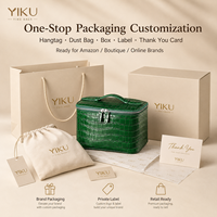 Tas Kosmetik Kulit Asli Yiku Motif Buaya Dengan Pegangan Atas, Penutup Ritsleting, Organizer Makeup Portabel Untuk Perjalanan
