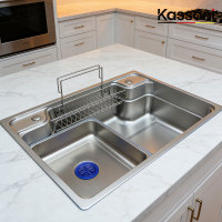 Évier de cuisine moderne multifonction en acier inoxydable 304 brossé, cuve unique avec petit bac d'égouttage, motif grain de riz en relief